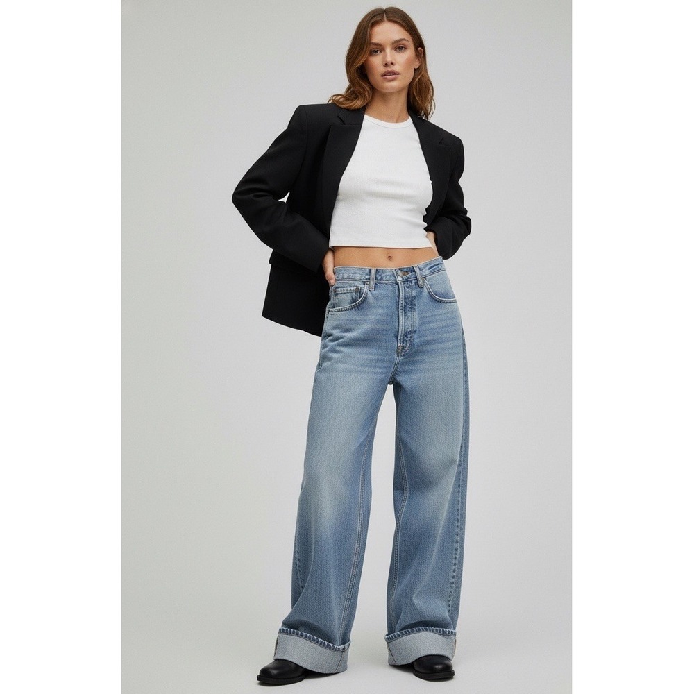 Agolde Womens High-Rise Wide Leg‎ Button-Fly Baggy Light Wash Denim Jeans 27x32